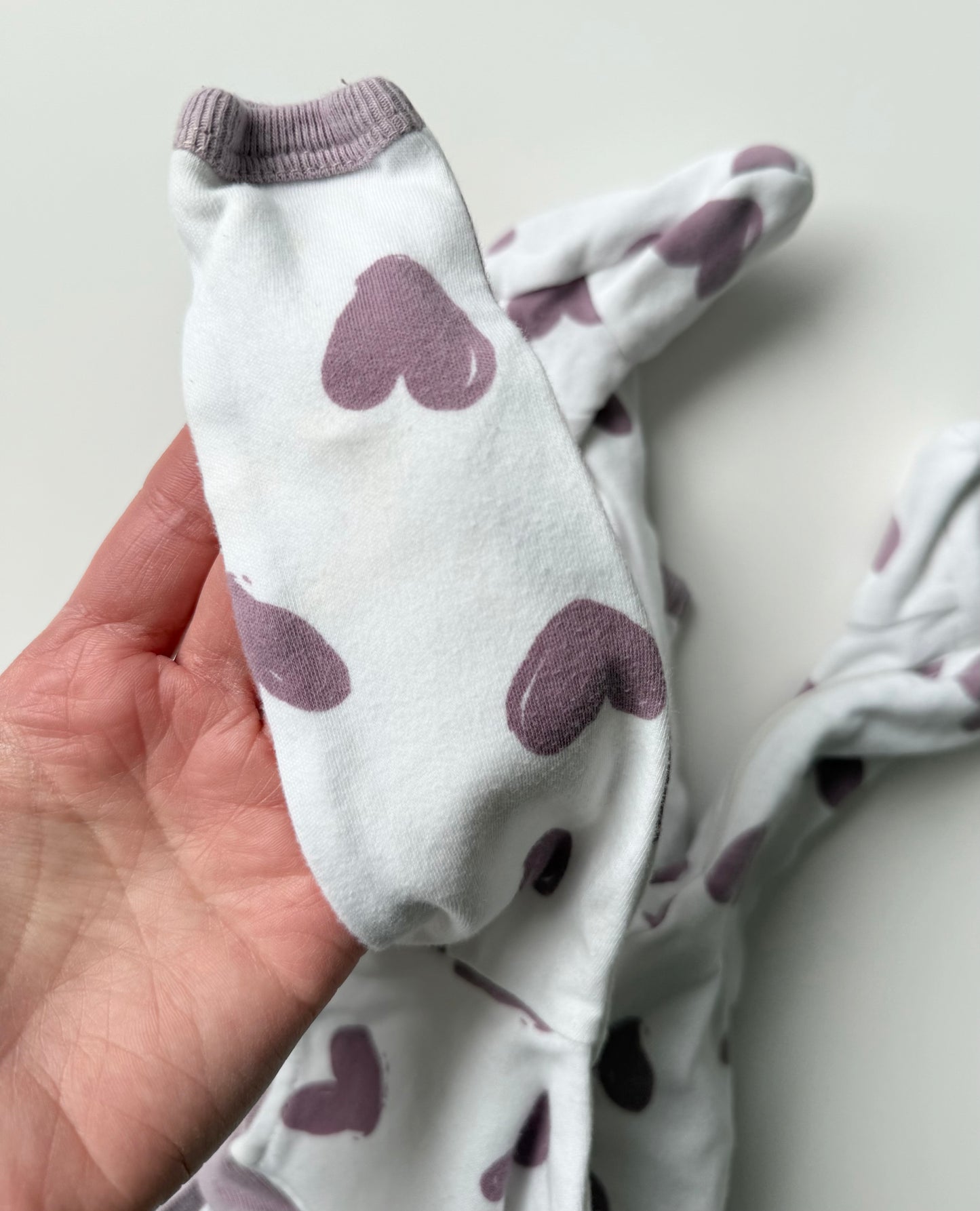 ZippyJamz White & Purple Hearts Sleeper (0-3 Months)