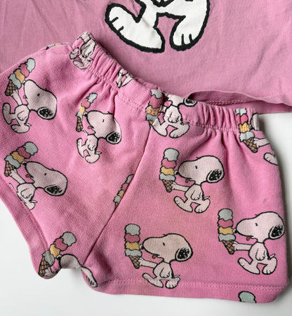 Zara x Peanuts Pink Snoopy Ice Cream T-Shirt & Matching Shorts (18-24 Months)