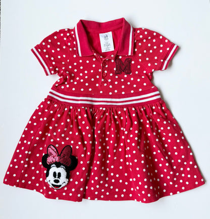 The Disney Store Red Polkadot Minnie Mouse Collared Short Sleeve Dress (18-24 Months)