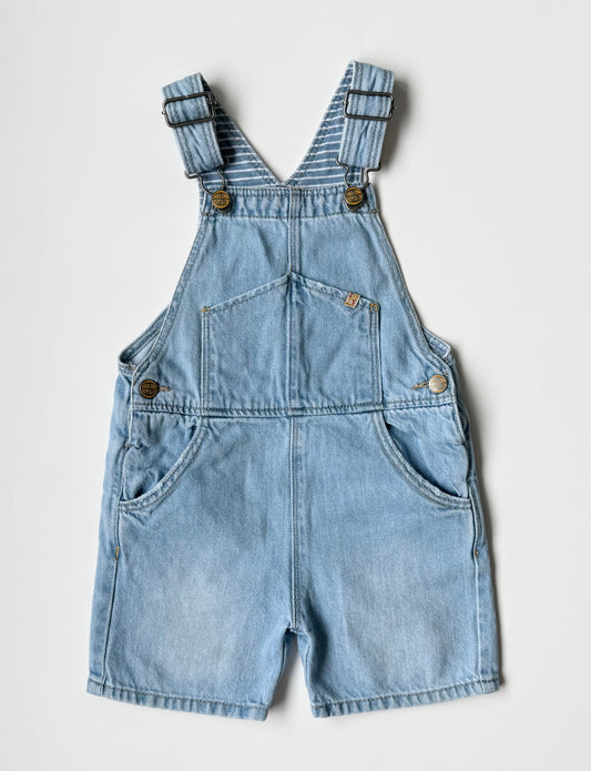 Zara Light Wash Shorty Jean Overalls (18-24 Months)