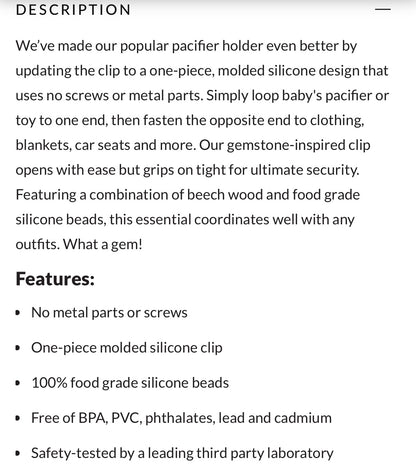 LouLou Lollipop Colour Pop Silicone & Wood
Pacifier Clip in Silver Sage