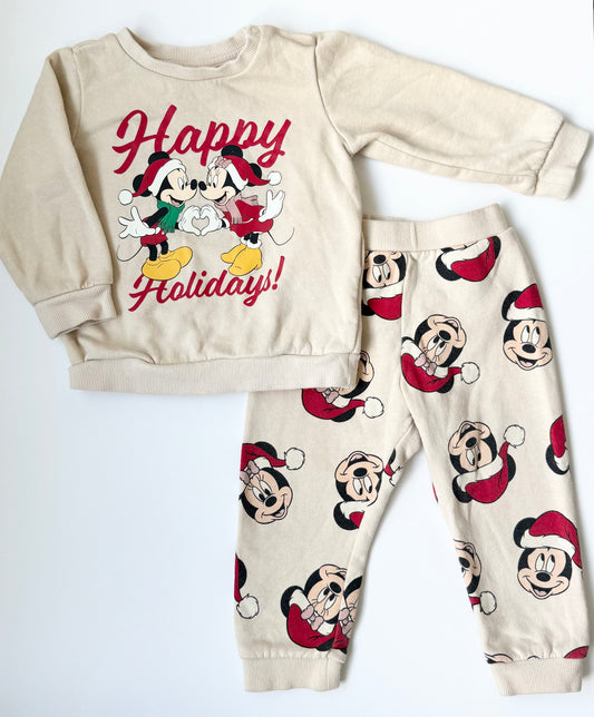 H&M x Disney Minnie & Mickey “Happy Holidays” Sweater & Pants Matching Set (12-18 Months)
