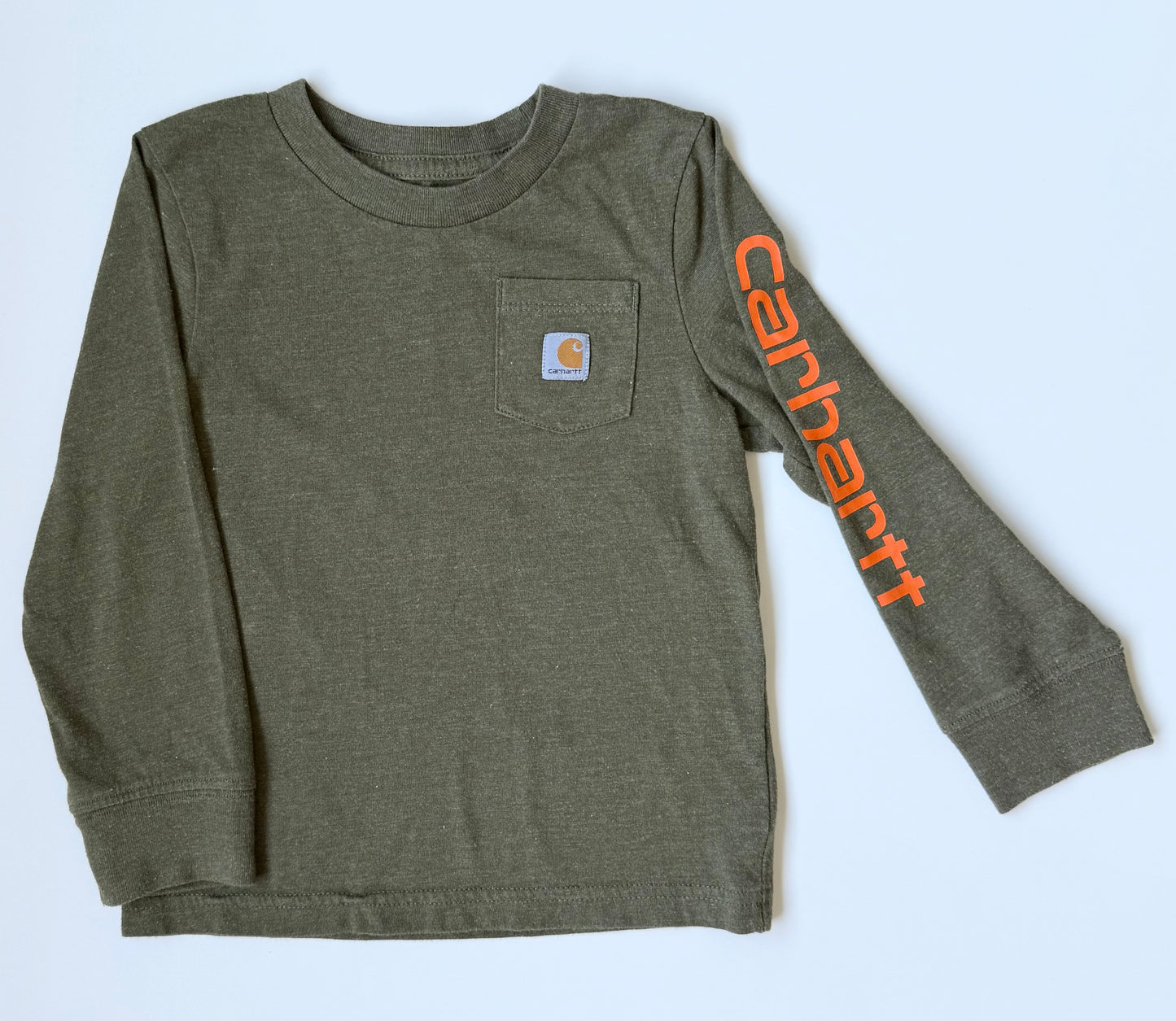 Carhartt Long Sleeve Logo Pocket Crewneck T-Shirt in Green & Orange (2T)