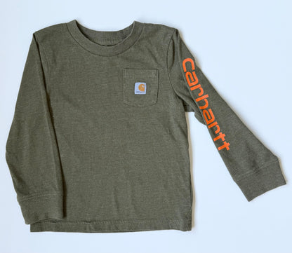 Carhartt Long Sleeve Logo Pocket Crewneck T-Shirt in Green & Orange (2T)
