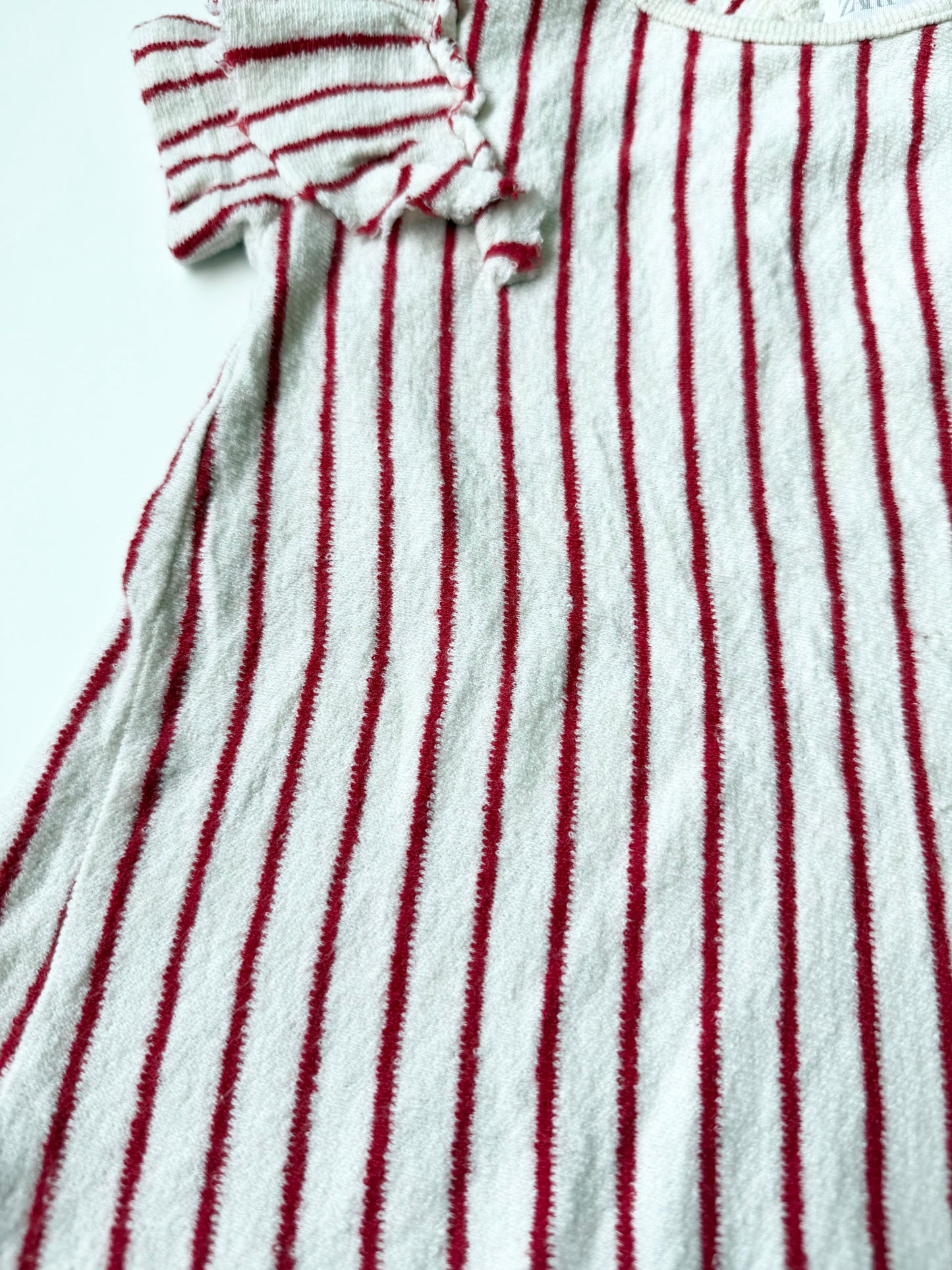 Zara Red & White Stripped Terry Flutter Short Sleeve (12-18 Months)