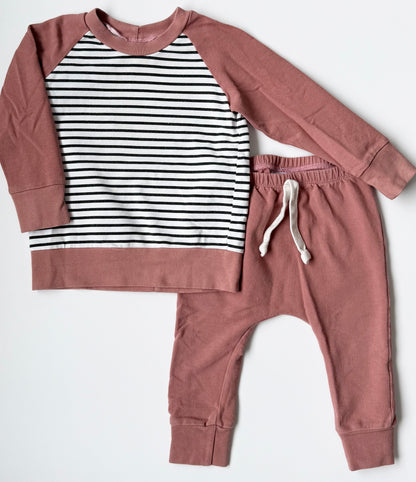Faction + Three Co Salmon Striped Pullover & Pants Set (12-18 Months)