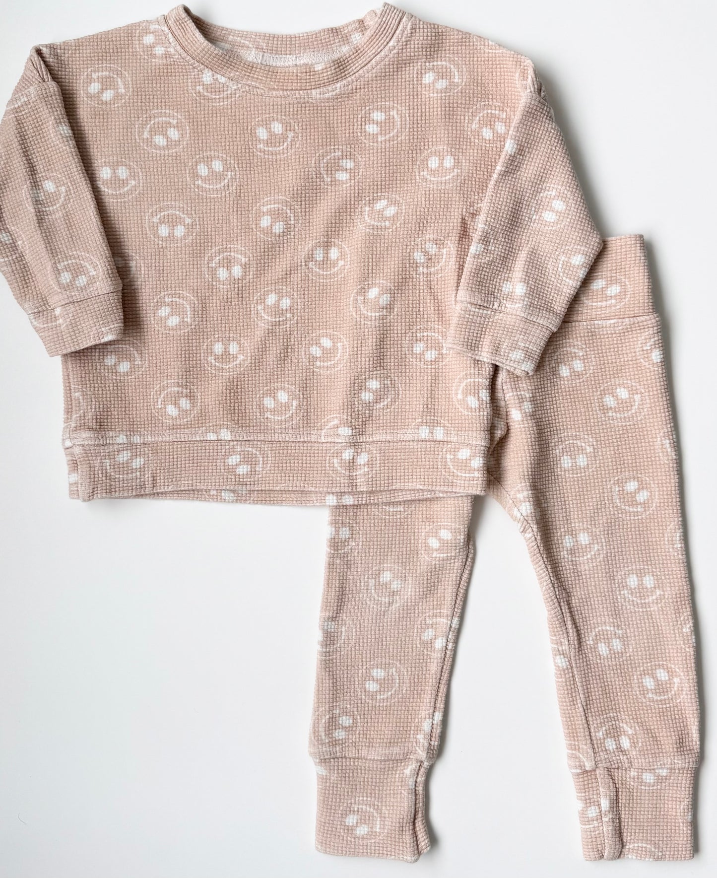 Dear Aspen Pink Smiley Waffle Sweater & Pants Set (2T)