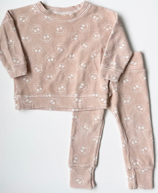 Dear Aspen Pink Smiley Waffle Sweater & Pants Set (2T)