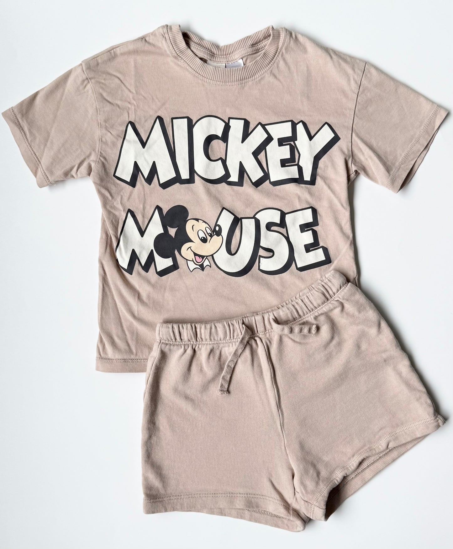 H&M x Disney Beige Mickey Mouse T-Shirt & Matching Shorts Set (3-4 Years)