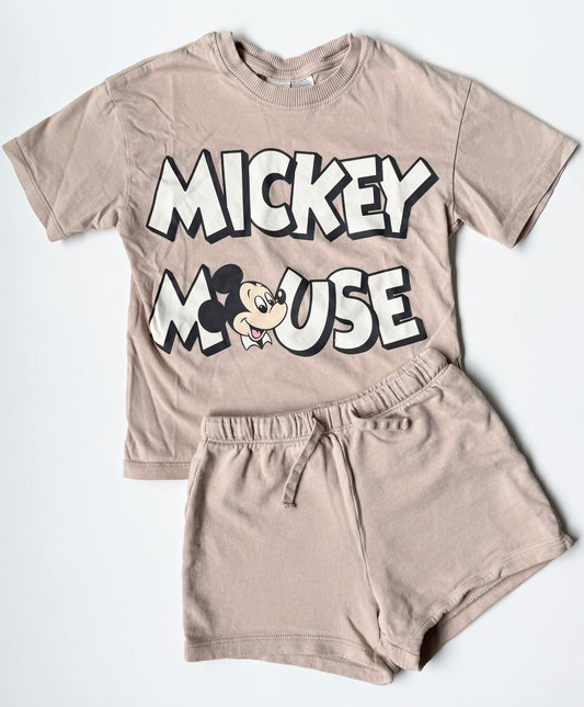 H&M x Disney Beige Mickey Mouse T-Shirt & Matching Shorts Set (3-4 Years)