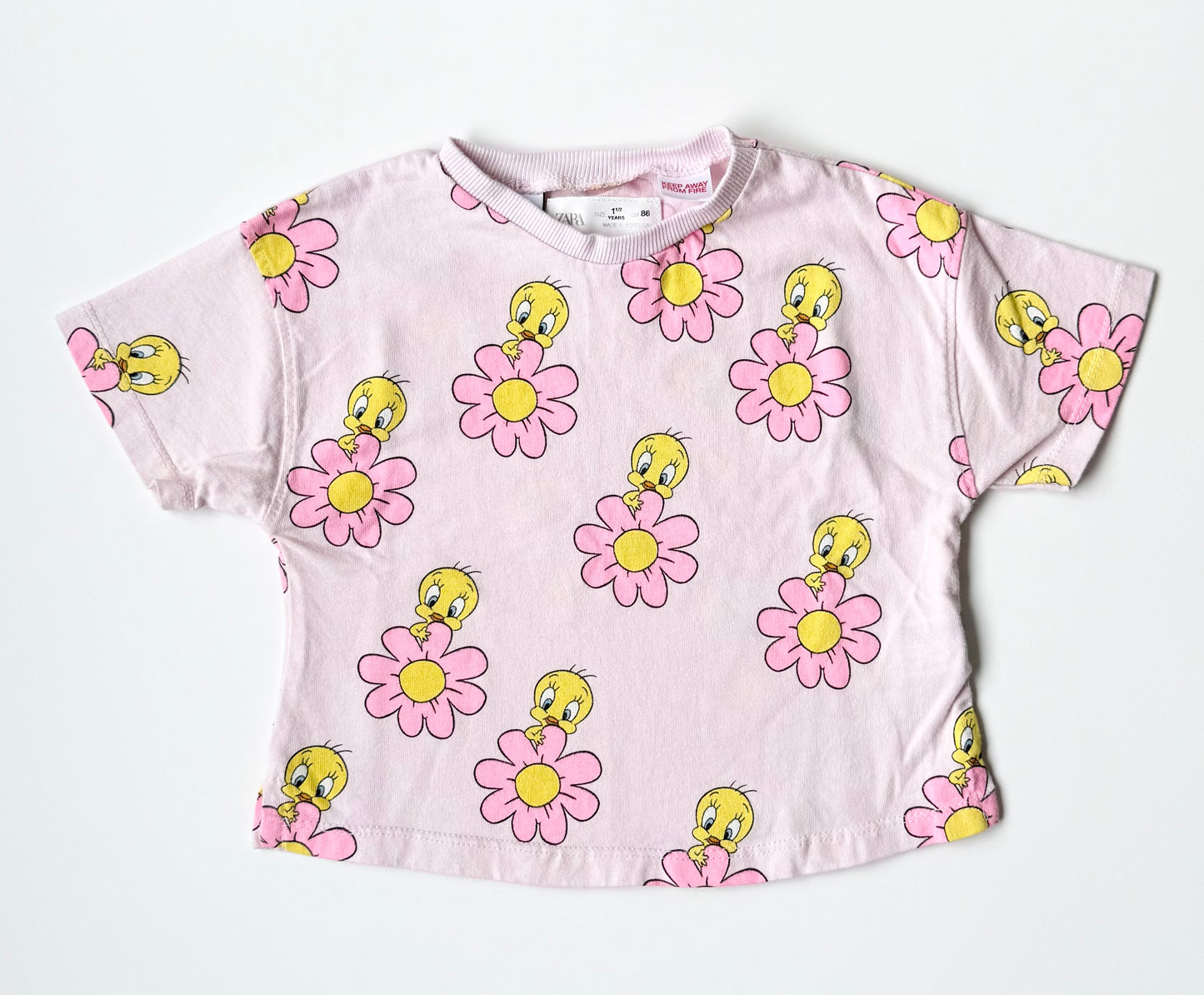 Zara x Looney Tunes Pink Tweedy Flowers T-Shirt (18 Months)