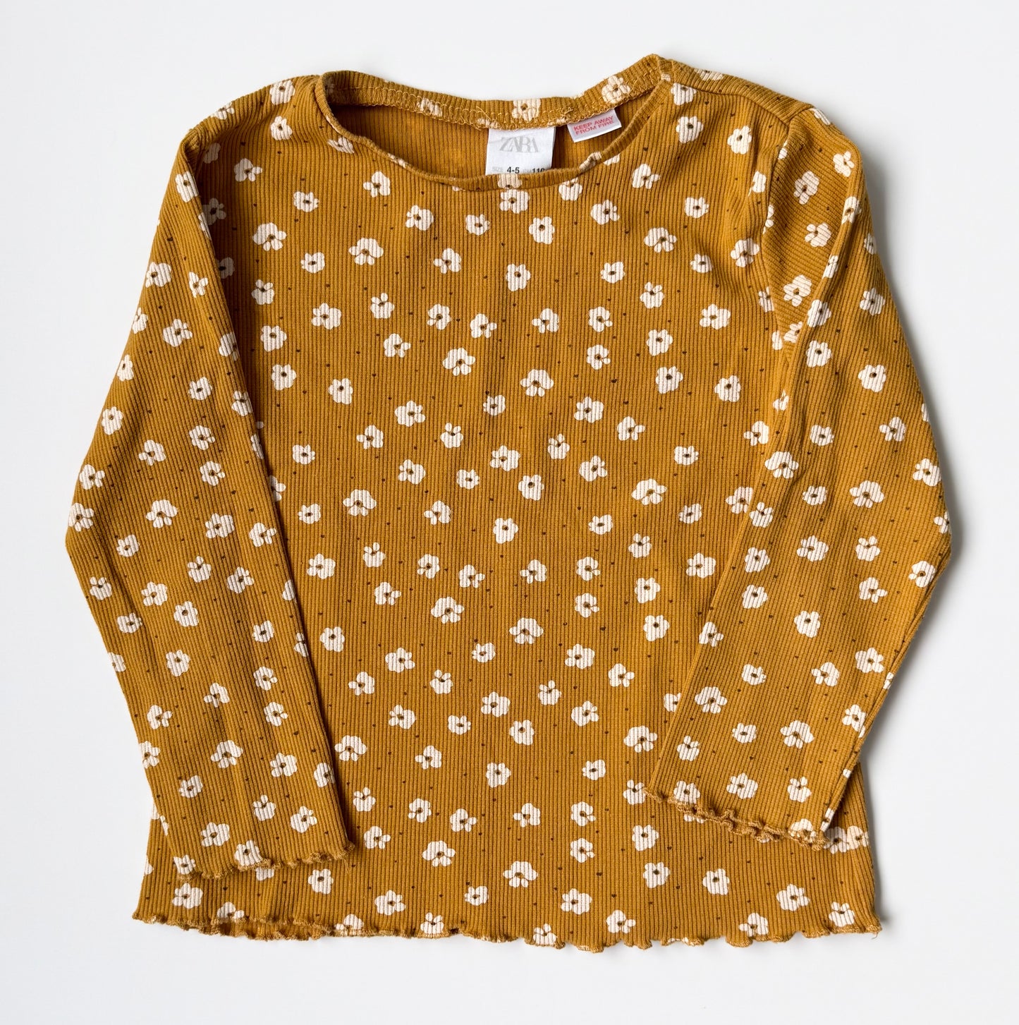 Zara Mustard Floral Ribbed Long Sleeve & Leggings Set (4-5 Years)