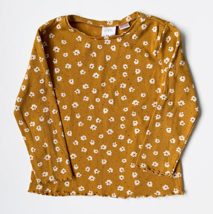 Zara Mustard Floral Ribbed Long Sleeve & Leggings Set (4-5 Years)