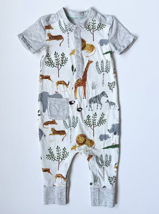 LouLou Lollipop White Safari Animals T-Shirt Jumpsuit (3-6 Months)
