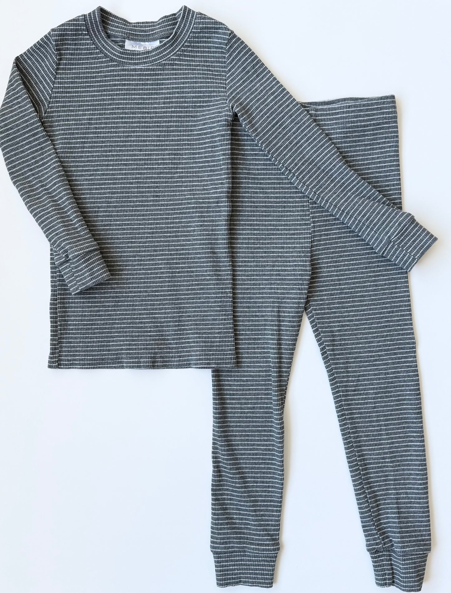 Mebie Baby Dark Grey & White Stripped Long Sleeve & Pants Set (3T)