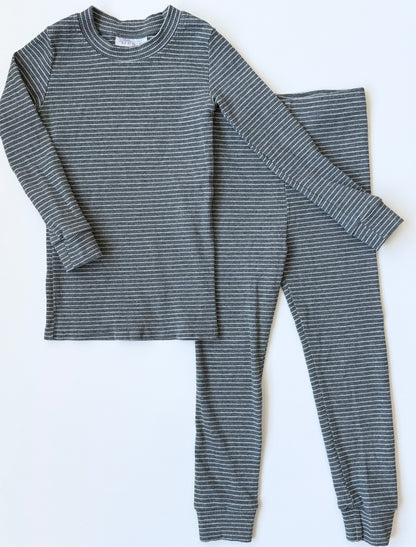 Mebie Baby Dark Grey & White Stripped Long Sleeve & Pants Set (3T)