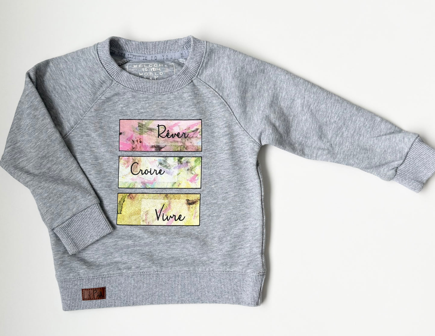 LP Apparel Grey French “Believe” Sweater (12-18 Months)