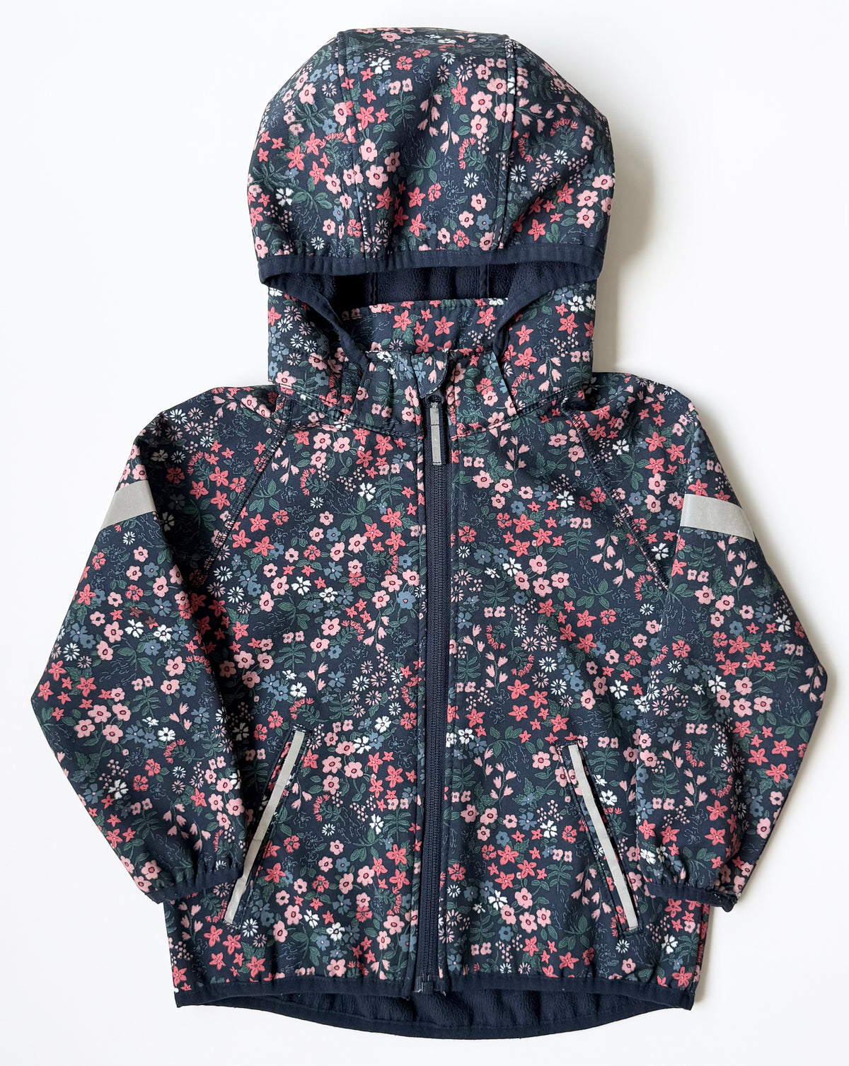 H&M Dark Floral Fleece Lined Hooded Fall Jacket (2-3 Years)
