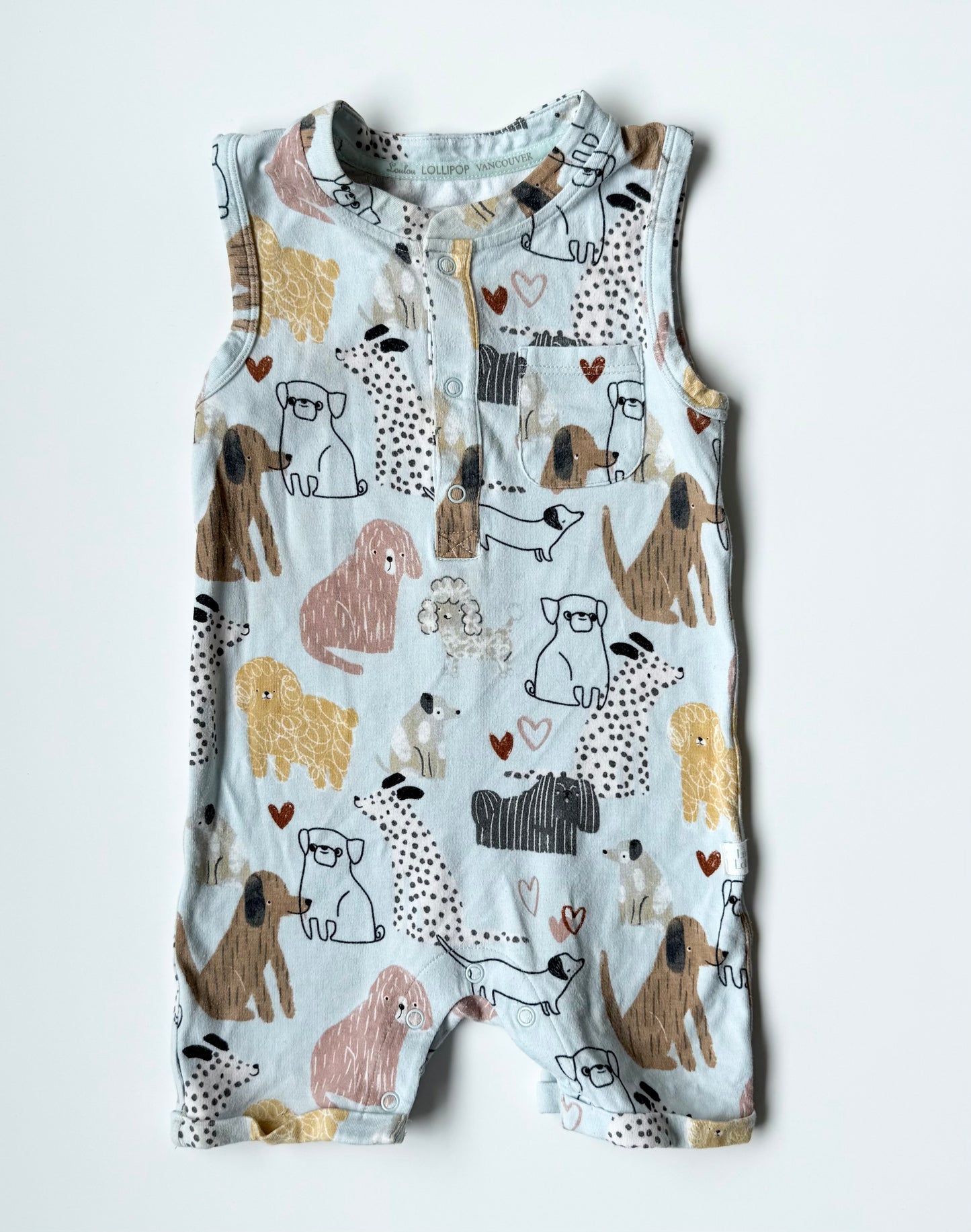 LouLou Lollipop Light Blue Doggies Shorty Romper (6-12 Months)