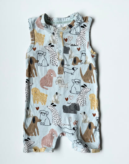 LouLou Lollipop Light Blue Doggies Shorty Romper (6-12 Months)