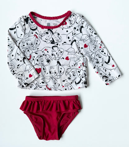 Baby Gap x Disney 101 Dalmatians Red Hearts Long Sleeve Two Piece Swimsuit Set (12-18 Months)