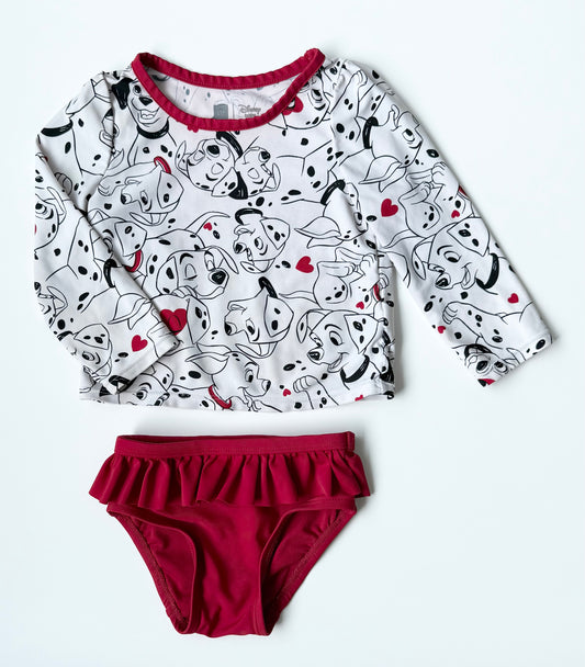 Baby Gap x Disney 101 Dalmatians Red Hearts Long Sleeve Two Piece Swimsuit Set (12-18 Months)