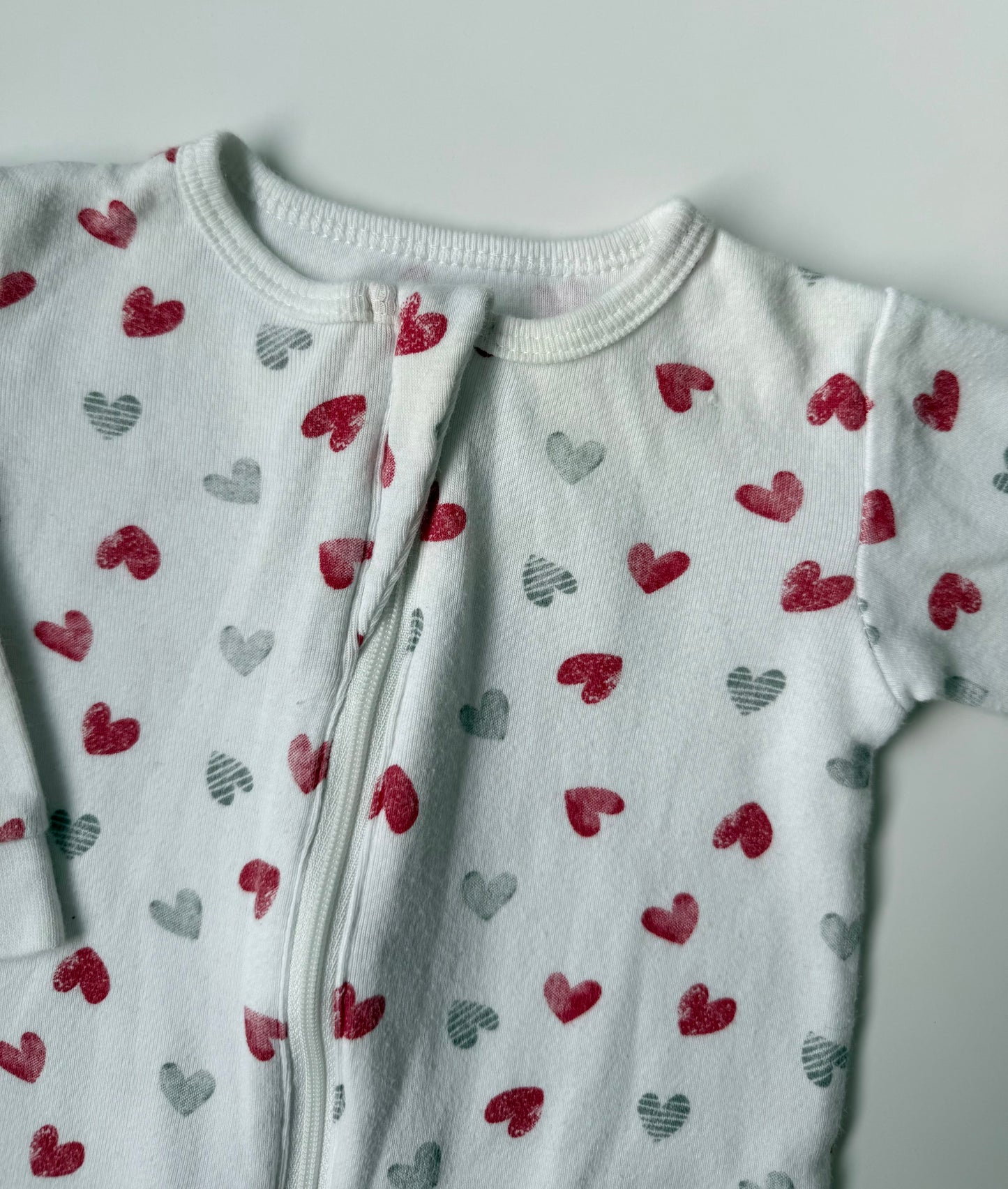 Petit Lem White & Red Hearts Sleeper (3 Months)