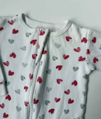 Petit Lem White & Red Hearts Sleeper (3 Months)