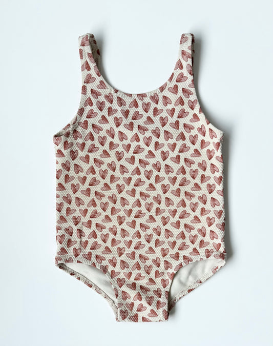 H&M Red Hearts Pebbled One Piece Swimsuit (18-24 Months)