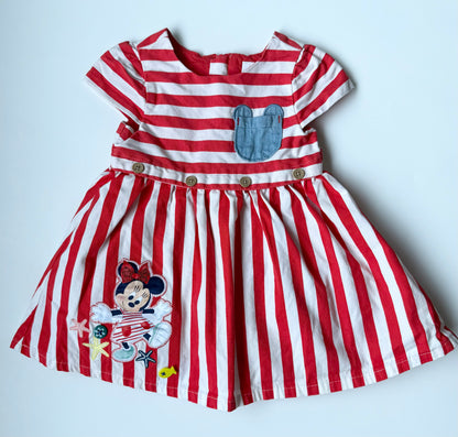 The Disney Store Red & White Stripped Minnie Mouse Dress (6-9 Months)
