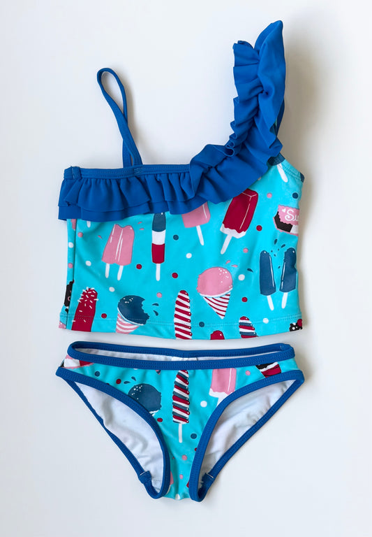 Hatley Blue Popsicles Two Piece One Shoulder Swimsuit Set (2T)