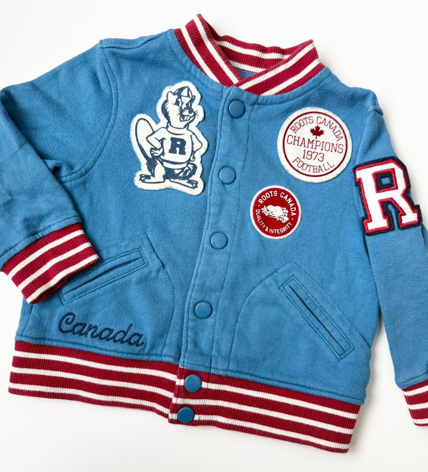 Roots Baby Blue & Red Football Champions Bomber Sweater (18-24 Months)