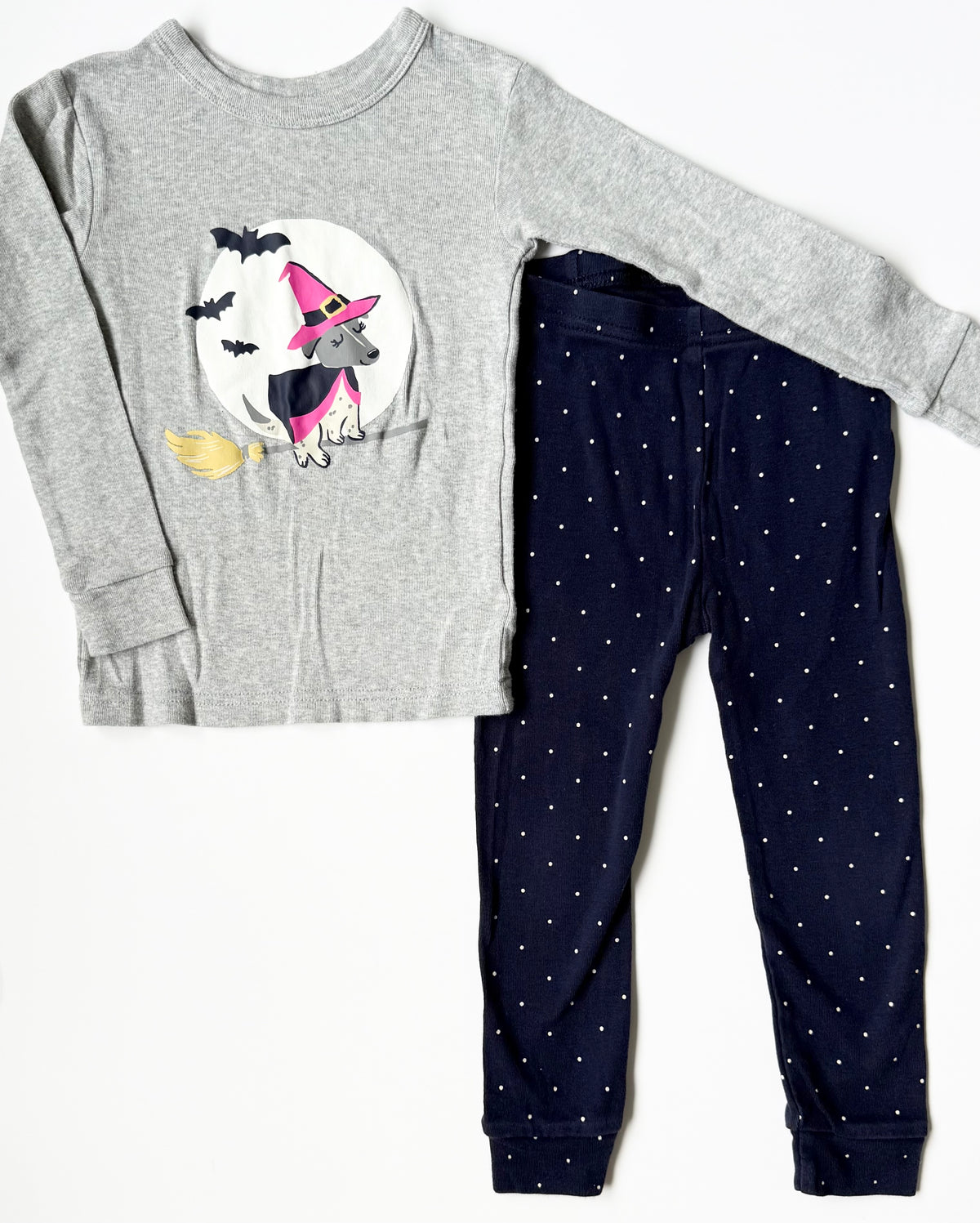 Baby Gap Grey & Navy Halloween Witch Doggy Two Peice PJ Set (3T)