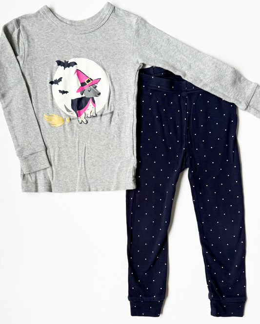 Baby Gap Grey & Navy Halloween Witch Doggy Two Peice PJ Set (3T)