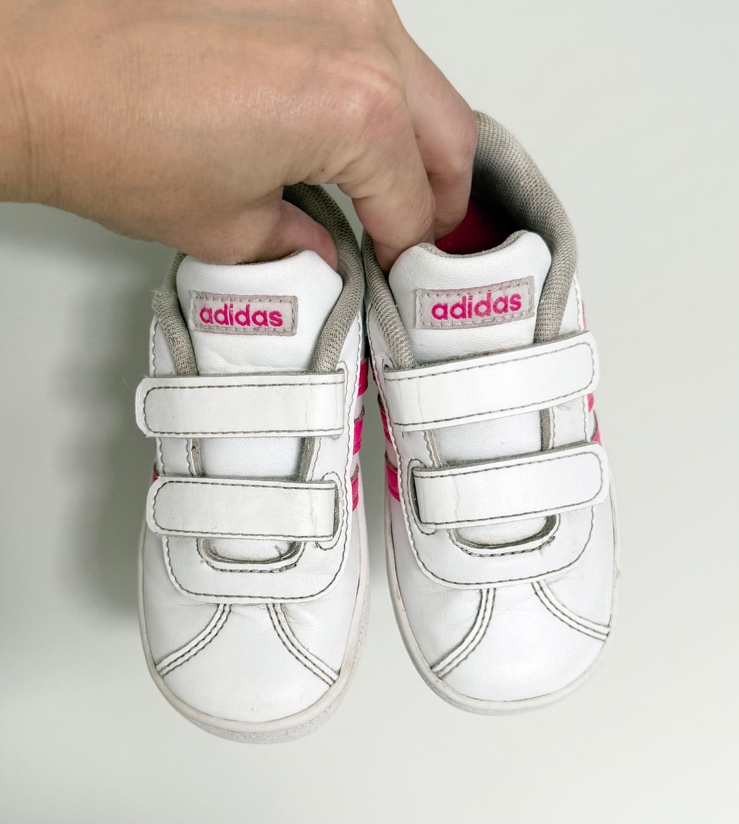 Adidas VL Court 2.0 CMF White & Pink Stripe Velcro Sneakers (7)