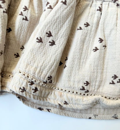 Quincy Mae Light Tan Muslin Birds Tiered Belle Dress (2-3 Years)
