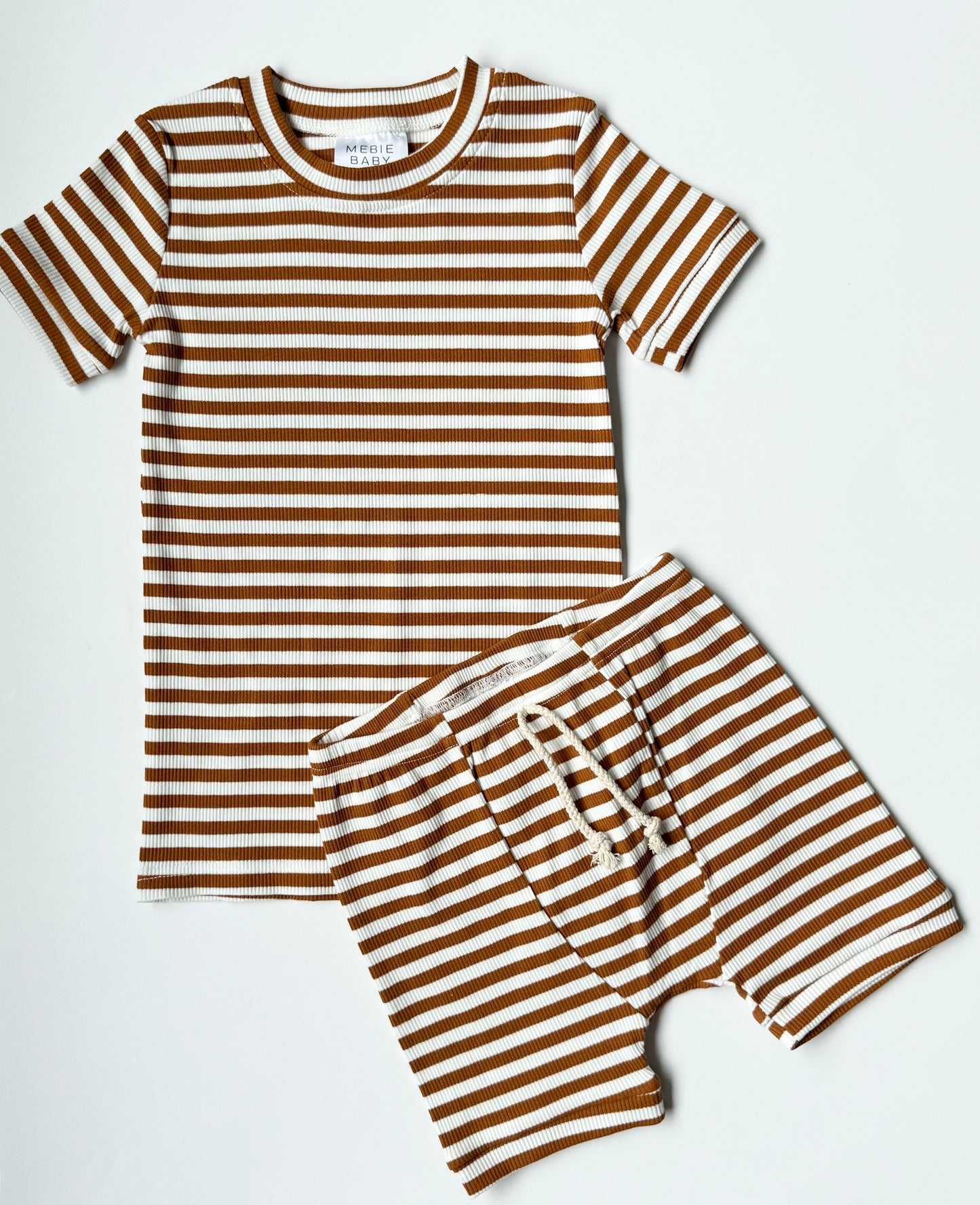 Mebie Baby Brown & White Stripped T-Shirt & Matching Shorts Set (5T)