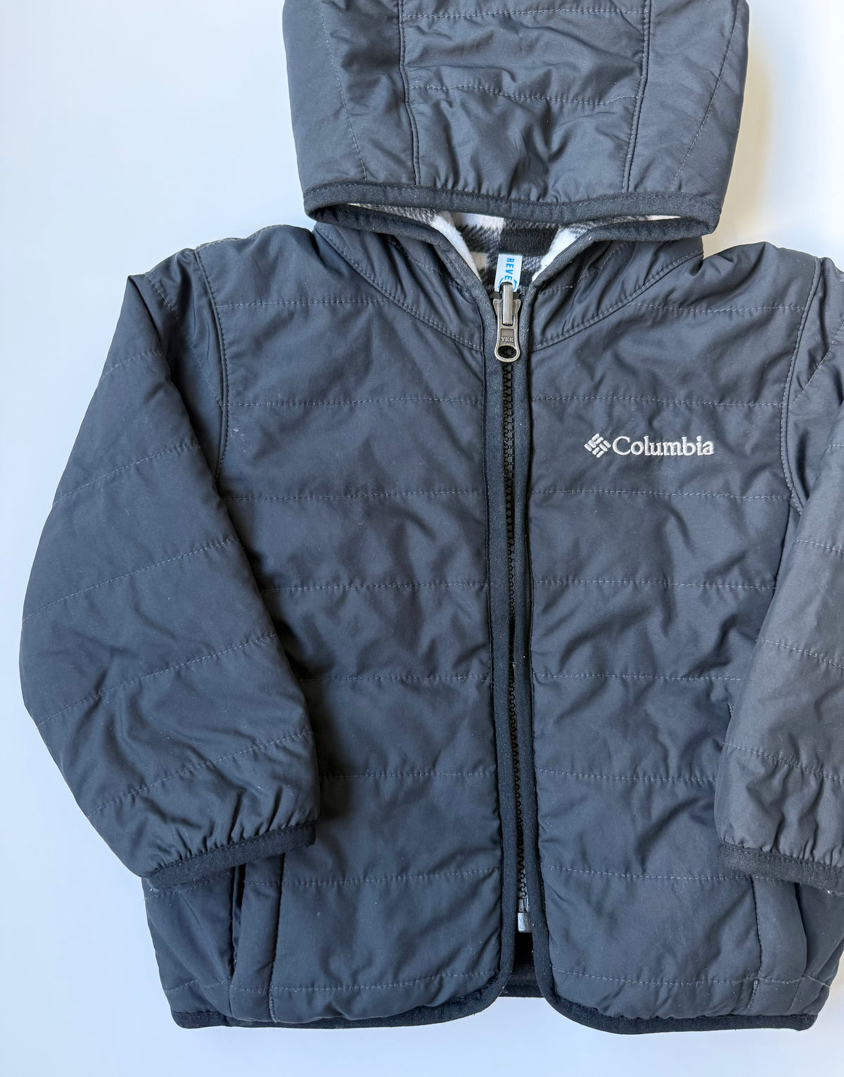 Columbia Black Quilted & Fleece Checkered Reversible Jacket (12-18 Months)