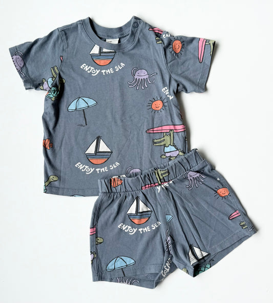 H&M Blue Under the Sea T-Shirt & Matching Shorts Set (9-12 Months)
