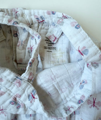 Aden & Anais White & Pink Butterflies Muslin Tank Summer Bubble Romper (0-3 Months)