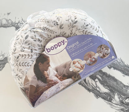 Boppy Original Feeding & Infant Support Pillow - White & Grey Leaves