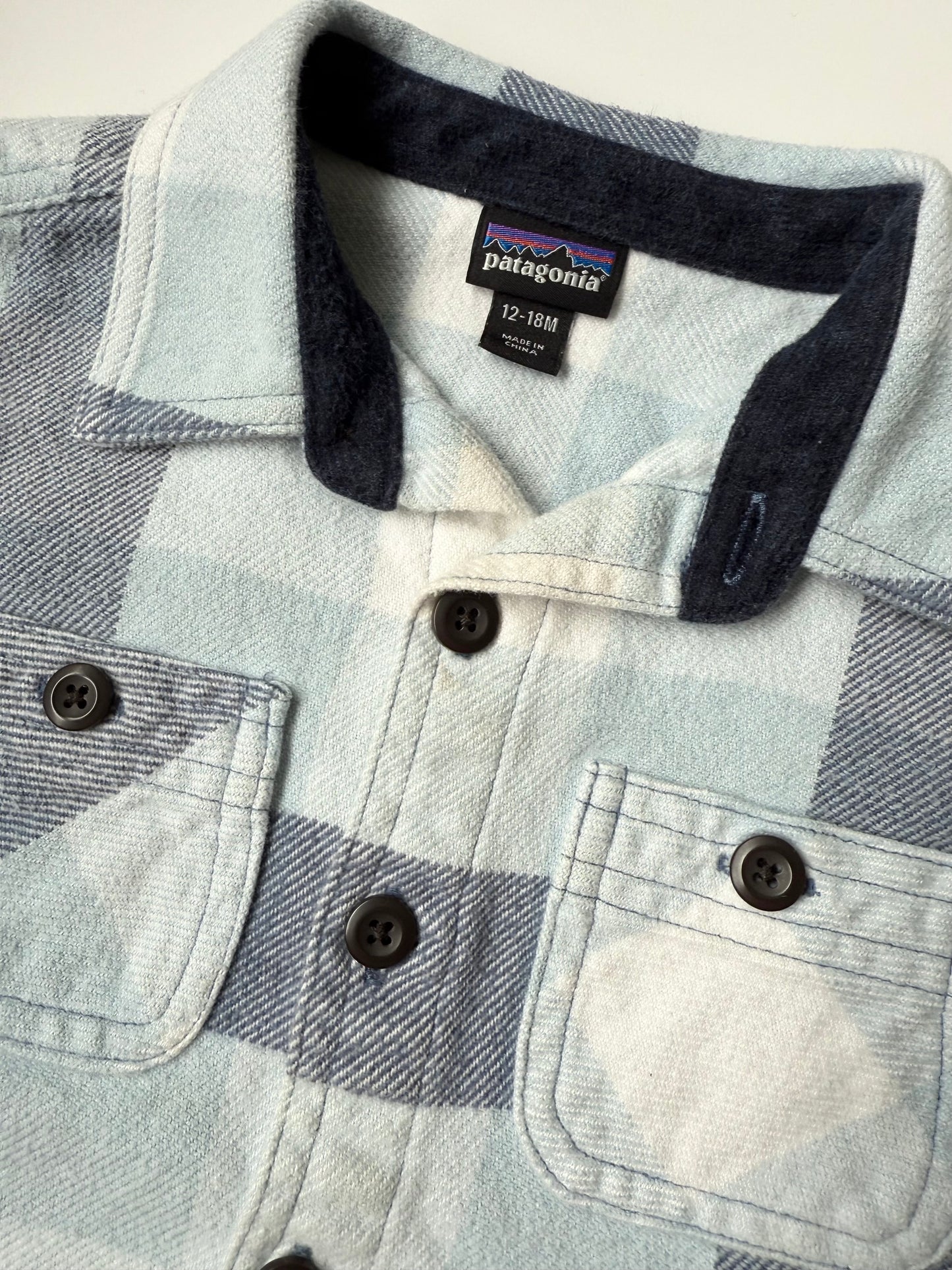 Patagonia Fjord Flannel Blue Plaid Collared Button Up Long Sleeve (12-18 Months)