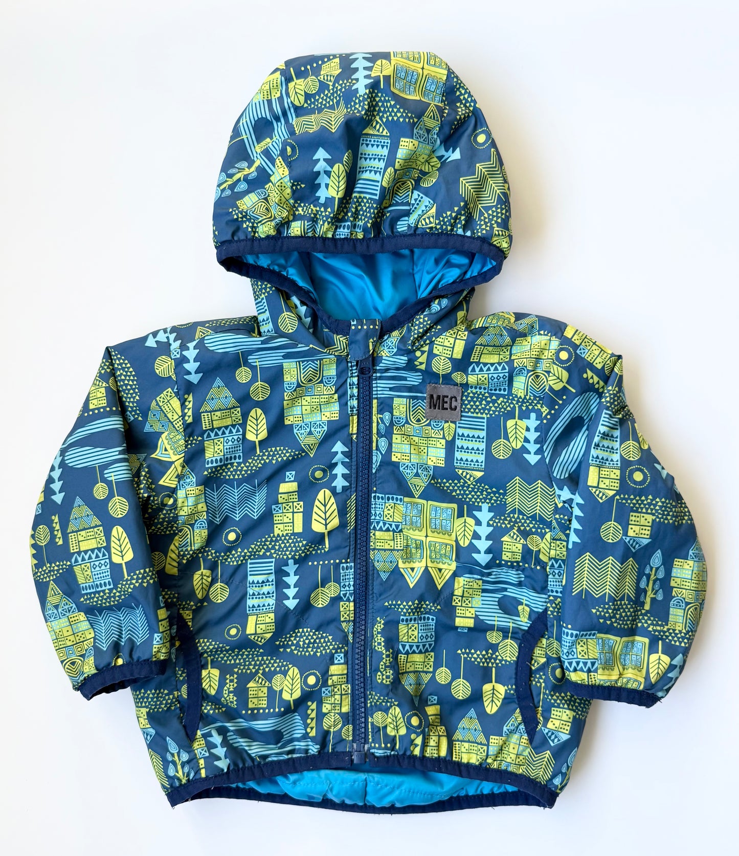 MEC Blue & Yellow Trees Reversible Puffer Jacket (12 Months)