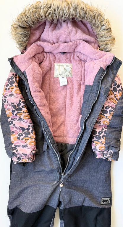 Deux Par Deux Grey & Pink Cheetah One Piece Snowsuit (7 Years)