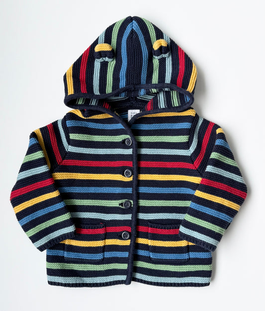 Baby Gap Navy Rainbow Knit Button Up Teddy Hood Sweater (12-18 Months)