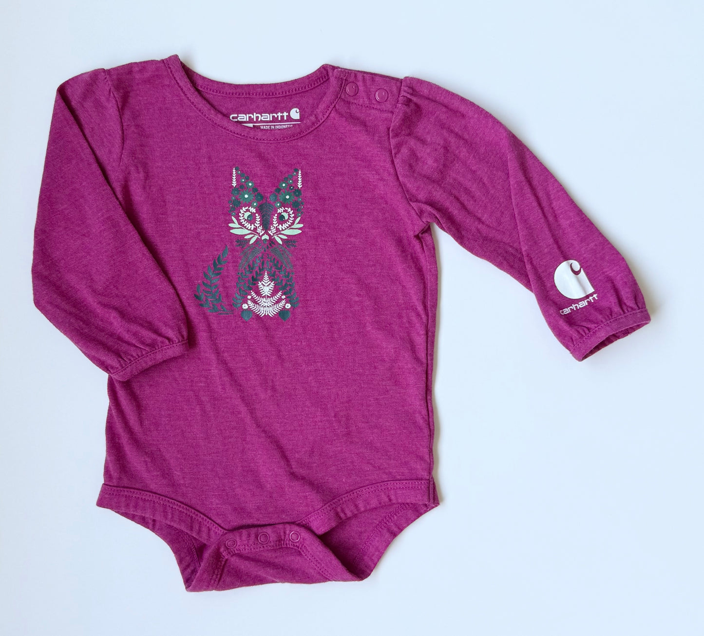 Carhartt Pink Foliage Fox Long Sleeve Bodysuit (9 Months)