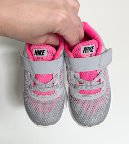 Nike Free RN Grey & Hot Pink Mesh Stretch Lace & Velcro Sneakers (9)