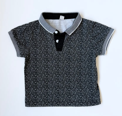 Power Bear Black & Dainty White Florals Collared Button Front T-Shirt (2T)