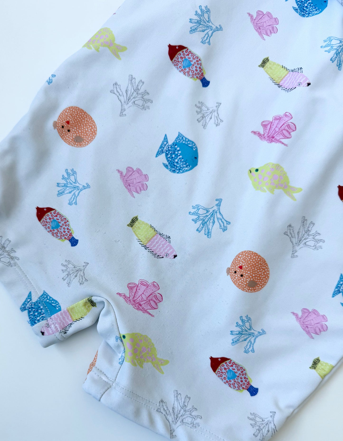 Rise Little Earthlings White Fishy Long Sleeve & Shorts Rashguard One Piece Swimsuit (2T)