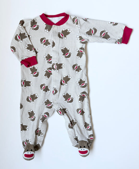 Baby Starters Brown & Red Sock Monkey Snap Sleeper (6 Months)